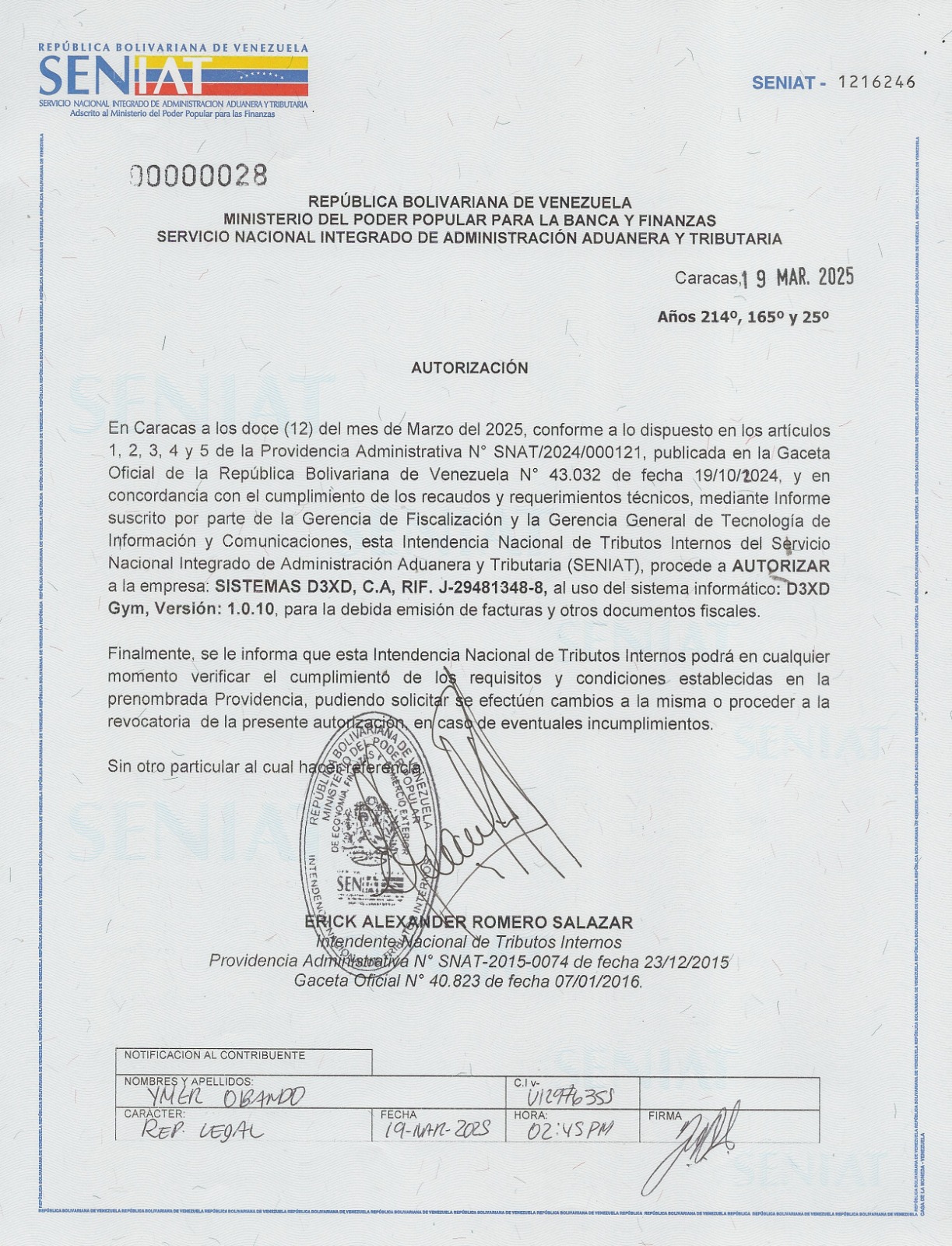 Certificado de Autorización