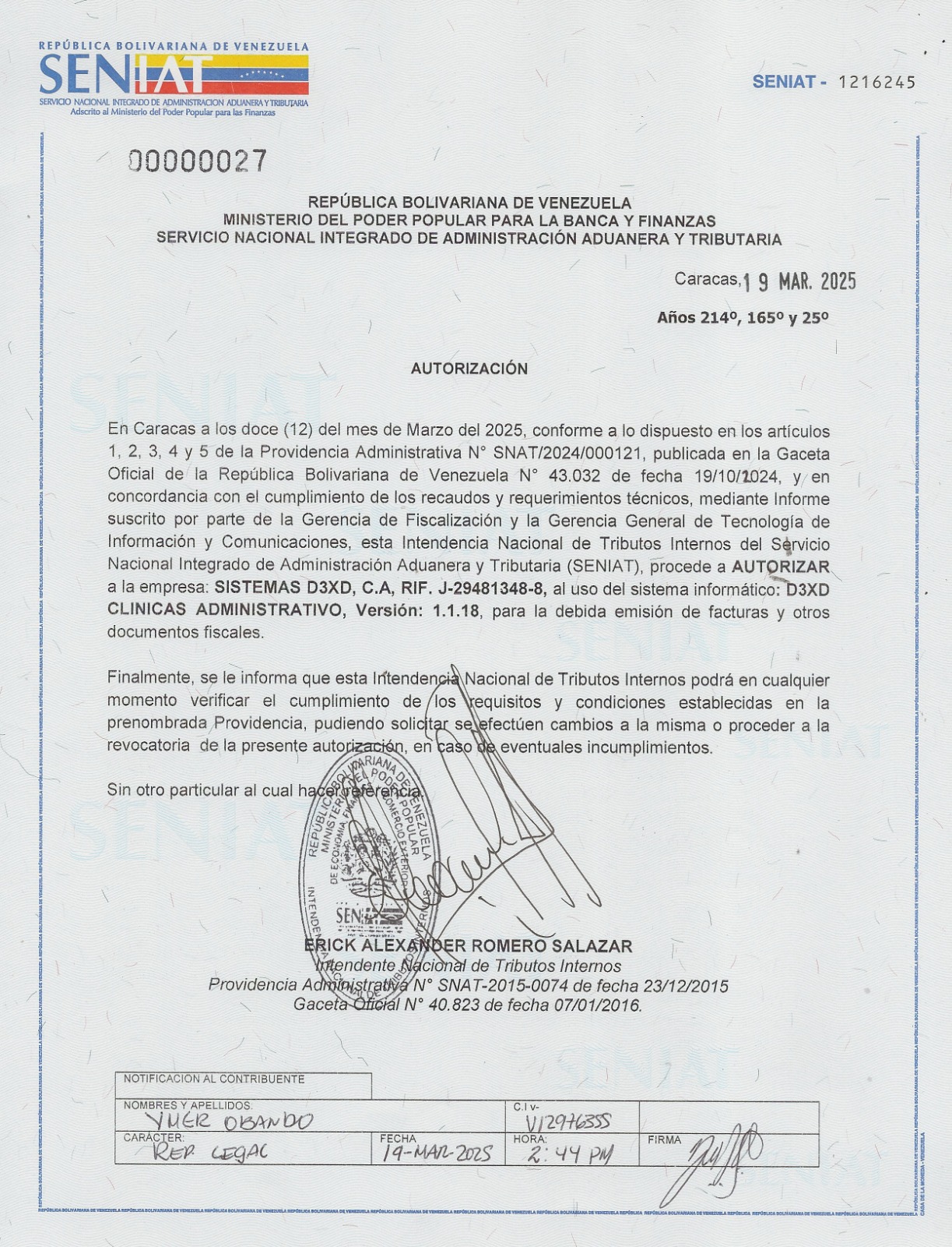 Certificado de Autorización